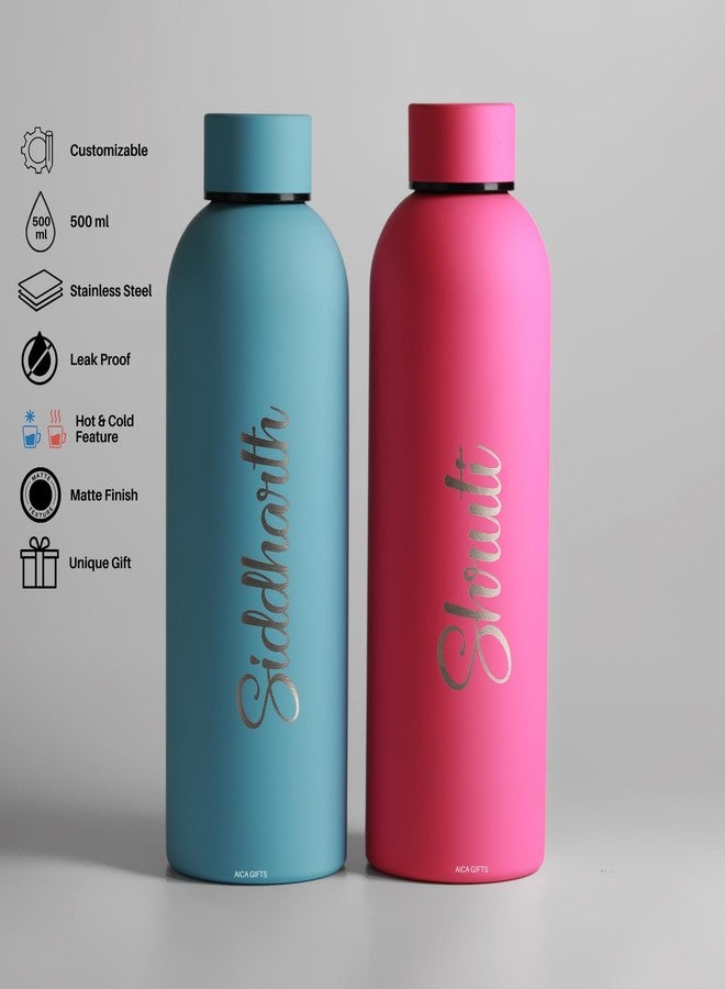 Aica Personalized Couple Stainless Steel Combo Water Bottles Set - 500ml Hot & Cold | Customized Ideal Birthday Anniversary Travel Gifts for Men Women Girls Boys | Perfect Gym Office College Daily Use - Image 3